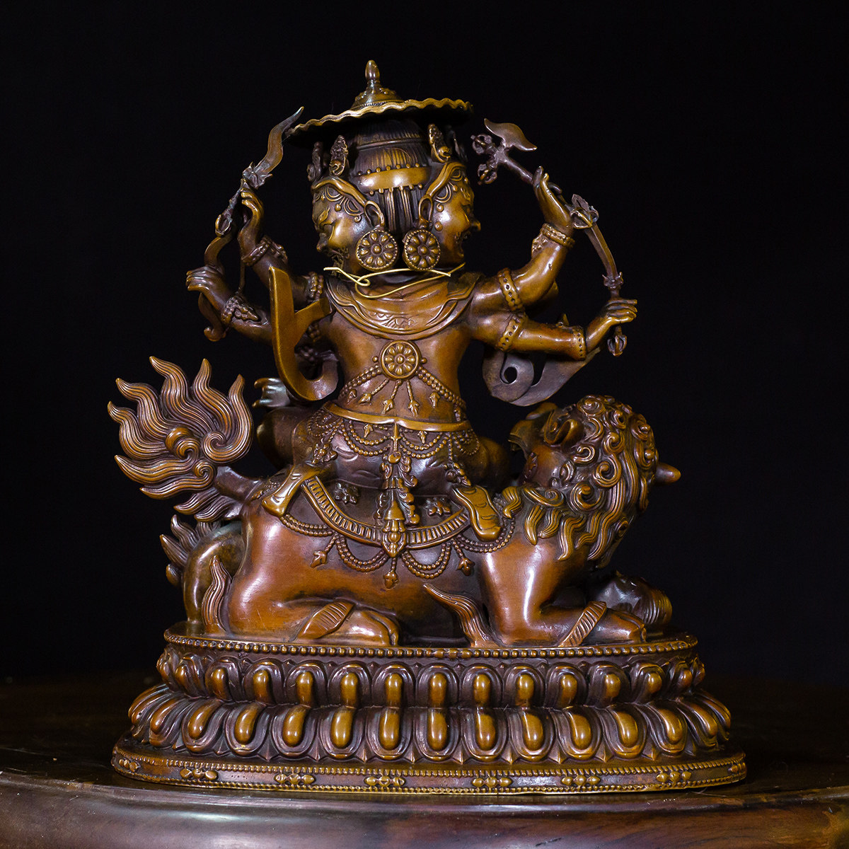 冠青造像  七寸乃琼护法 (白蛤尔王)-老皮壳鎏金  精品仿古鎏金铜像